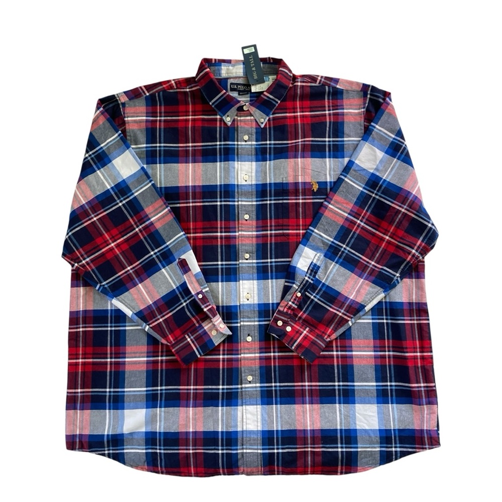 U.S. Polo Assn. Red Blue Plaid Button Down‎ Long Sleeve Shirt Big Tall Size 4XLT